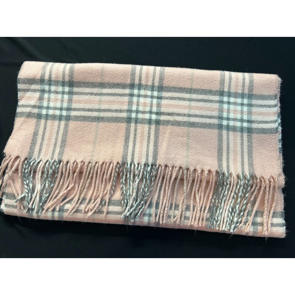 Scotland Plaid Fringe Scarf Pink Gray Cream Winter Wrap Tartan Travel Souvenir